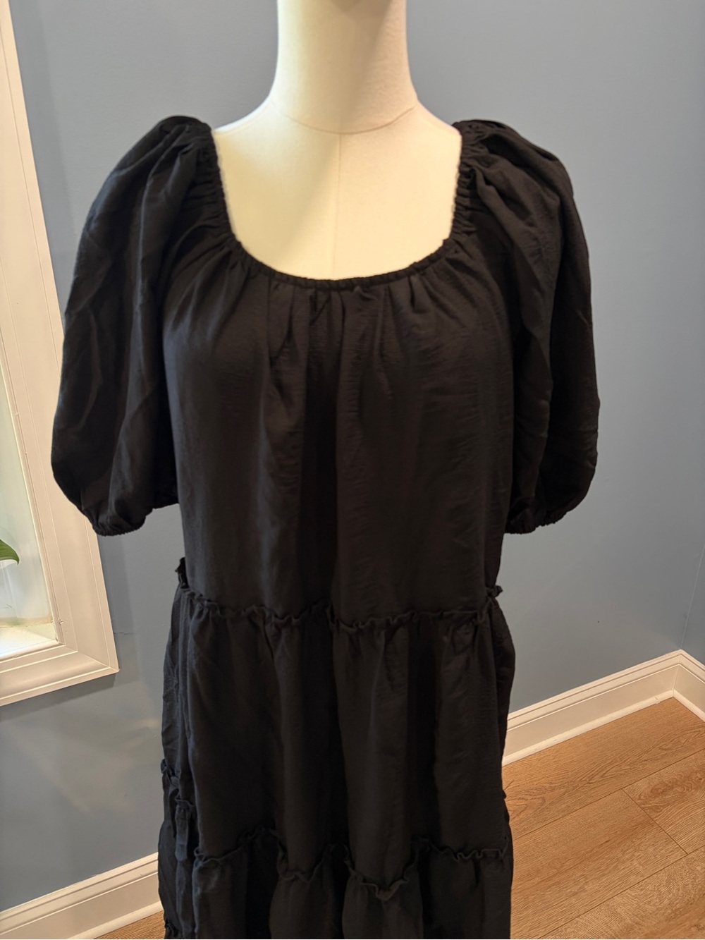 Böhme Black Tiered Puff Sleeve Midi Dress XS Boho - Picture 5 of 10
